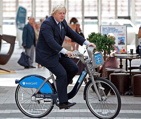 Boris launches the Boris bike at Westfield as one shopper Samantha Brown 28yrs from Clapham loses her balance and falls of while cycling with the Mayor ...